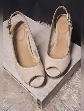 UGG Women's Open-Toe Slingback Heels in Beige Suede